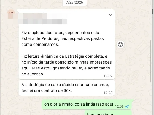 Print de WhatsApp: Contrato de R$36 mil.