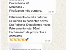 Print de WhatsApp: R$92 mil no mês, com 24 pacientes particulares novos.